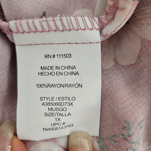 Lily Rose Pink Floral Square Neck Short Sleeve Blouson Peasant Midi Dress 1X - Picture 9 of 9